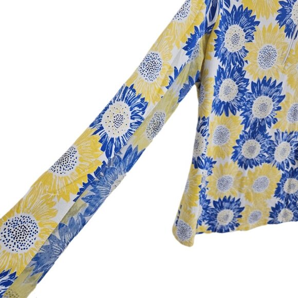 IBKUL Ruthie Sunflower UPF 50 Long Sleeve Quarter Zip Mock Neck Top Yellow Blue - Picture 6 of 14